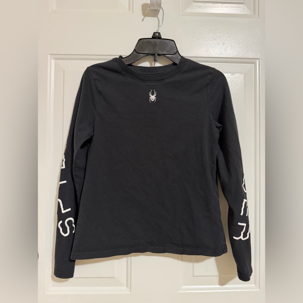 Spyder Black Long-Sleeve Tee with White Spider and Sleeve Print